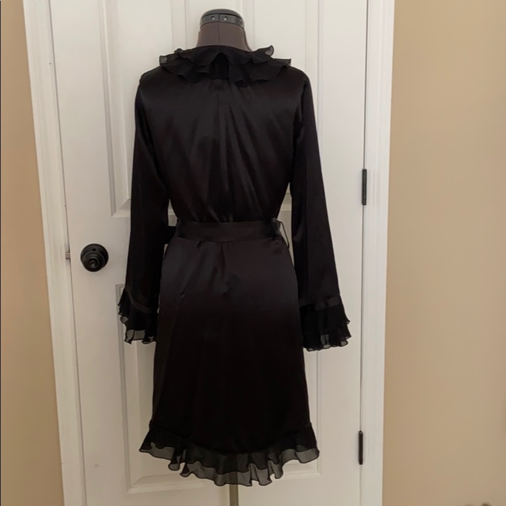 Black Palmers Ruffle Silk Satin Robe - Picture 4 of 7